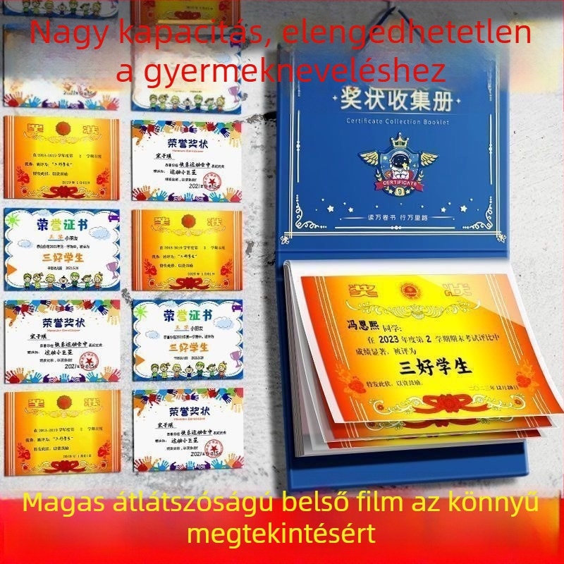 Bizonyítványgyűjtemény könyv falra szerelhető kijelzővel, 40 oldalas műanyag tároló, 0,04 mm vastagság.