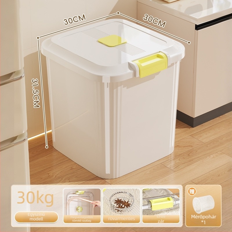Rizstároló doboz, PP-plasztik, 8–9 L kapacitás, nedvesség- és rovarbiztos zárás, rizs, tészta és gabonafélék tárolására