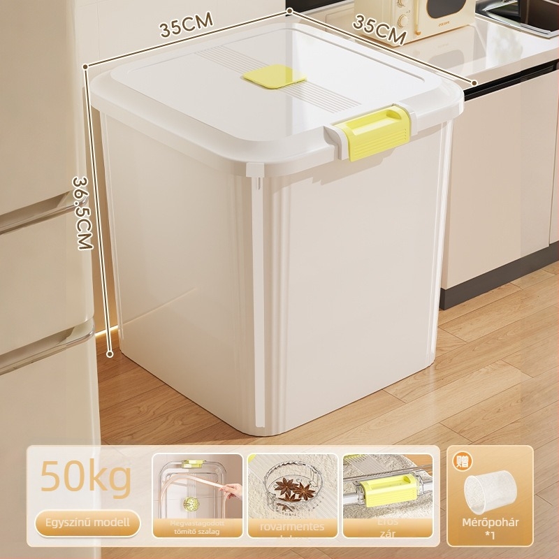 Rizstároló doboz, PP-plasztik, 8–9 L kapacitás, nedvesség- és rovarbiztos zárás, rizs, tészta és gabonafélék tárolására