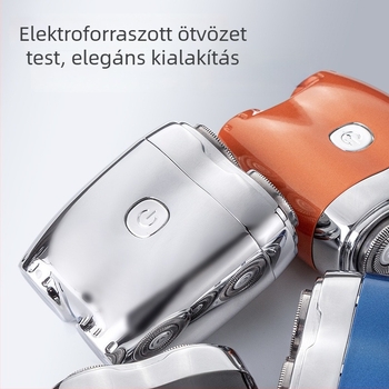 Elektromos borotva, forgófejű, két vágófej, lebegő fej, teljes testmosásra alkalmas, beépített 500–800 mAh akkumulátor, 80 perc működési idő