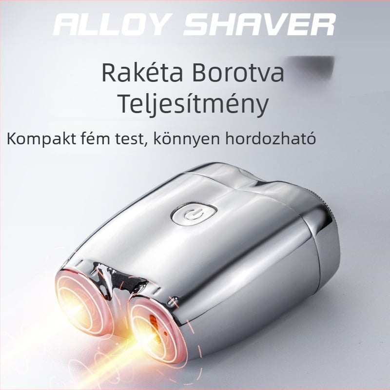 Elektromos borotva, forgófejű, két vágófej, lebegő fej, teljes testmosásra alkalmas, beépített 500–800 mAh akkumulátor, 80 perc működési idő