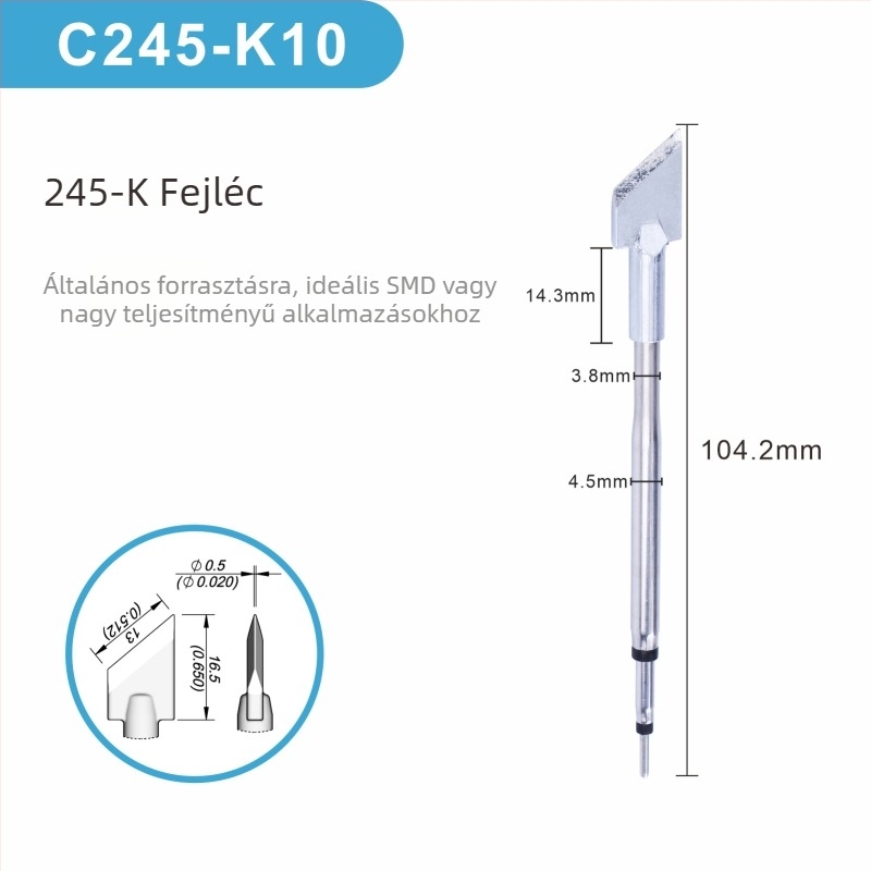 C245 forrasztófej integrált fűtőmaggal, tiszta réz hegy, K Blade sorozat - KU, KF, K8, tartozék forrasztóállomáshoz
