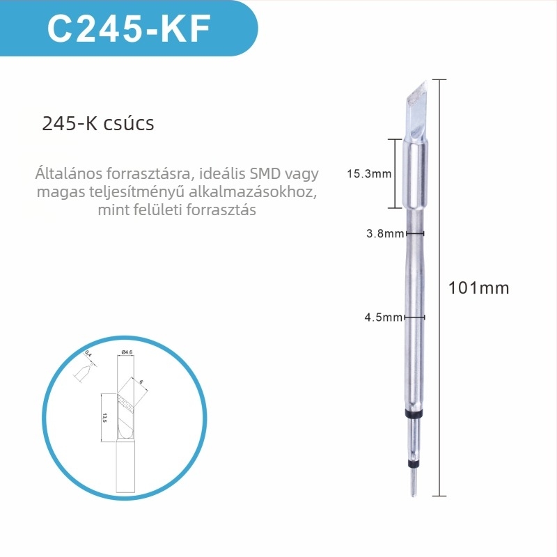 C245 forrasztófej integrált fűtőmaggal, tiszta réz hegy, K Blade sorozat - KU, KF, K8, tartozék forrasztóállomáshoz