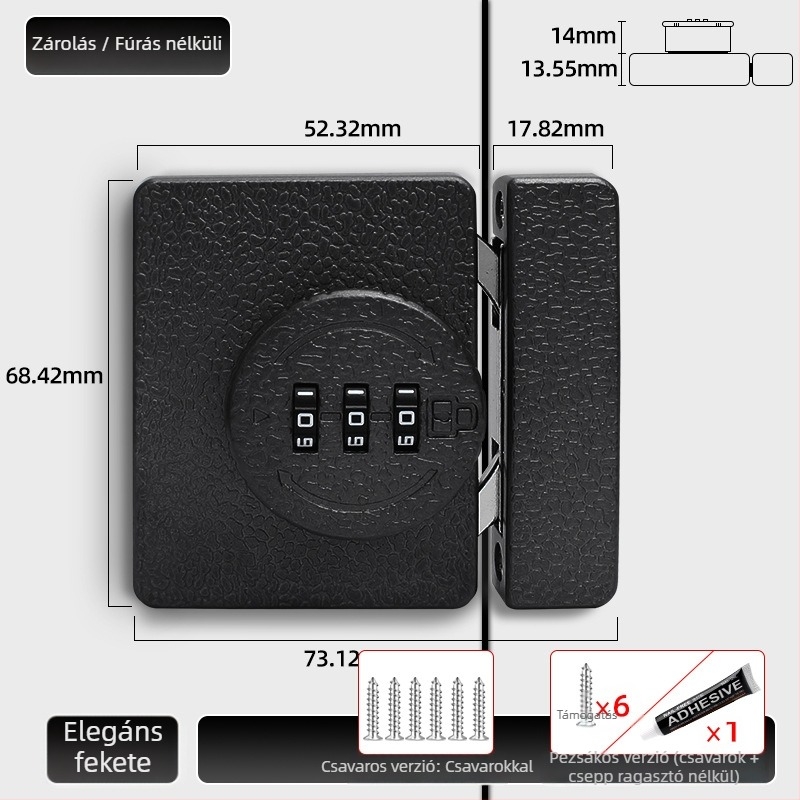 Fúrás nélküli szekrényzár, 83-11 kombinációs zár, cinkötvözet, Jiadicheng márka, szekrényajtók és fiókokhoz