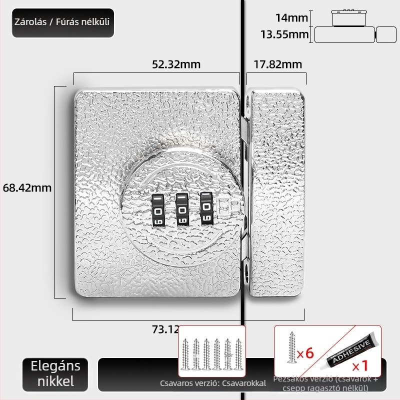 Fúrás nélküli szekrényzár, 83-11 kombinációs zár, cinkötvözet, Jiadicheng márka, szekrényajtók és fiókokhoz
