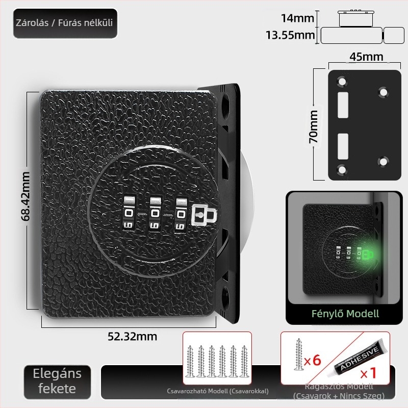 Fúrás nélküli szekrényzár, 83-11 kombinációs zár, cinkötvözet, Jiadicheng márka, szekrényajtók és fiókokhoz