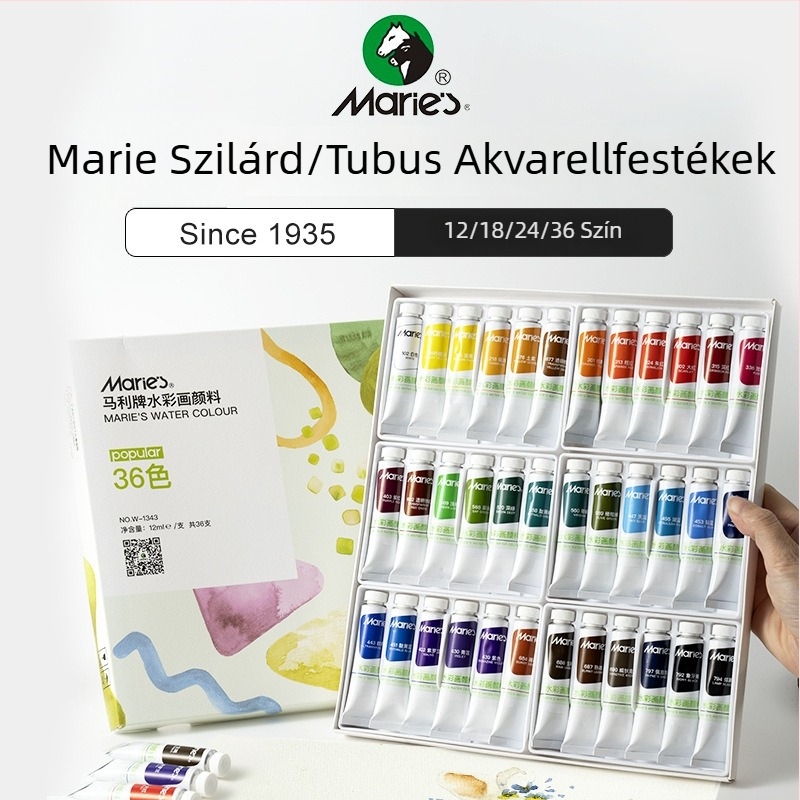 Marie’s akvarellfesték készlet – pigment alapú, 12 ml kapacitás, akvarell festéshez