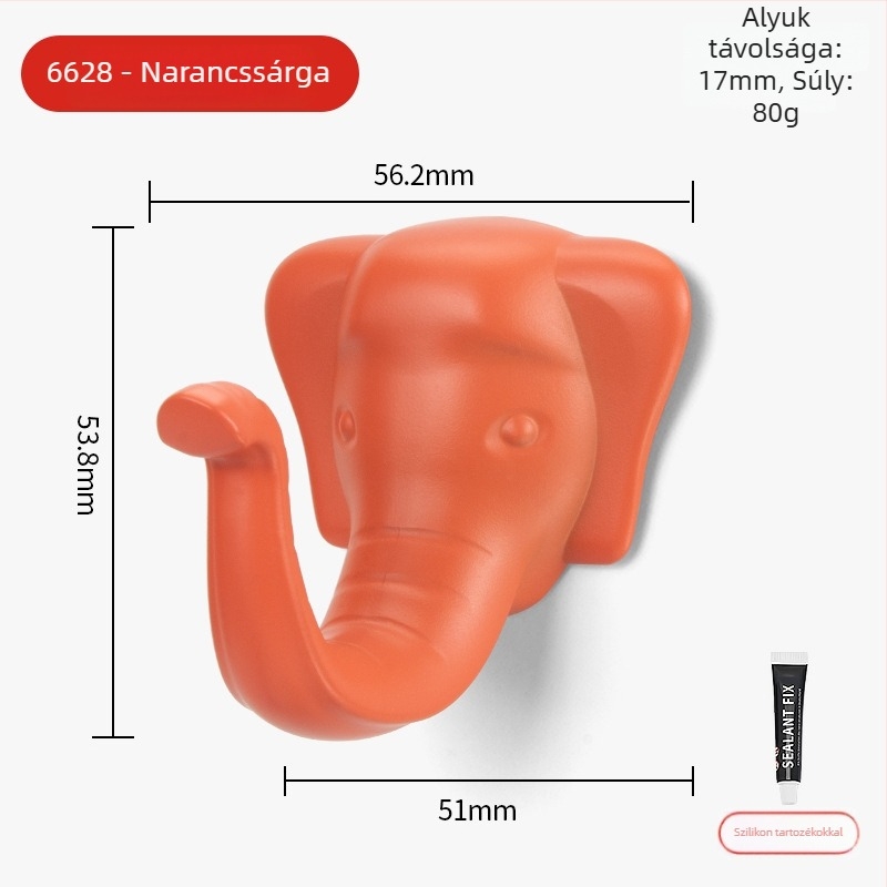 Vállfa elefánt alakú, cinkötvözetből, szerelés fúrás nélkül, modell JF-3212, európai stílus.