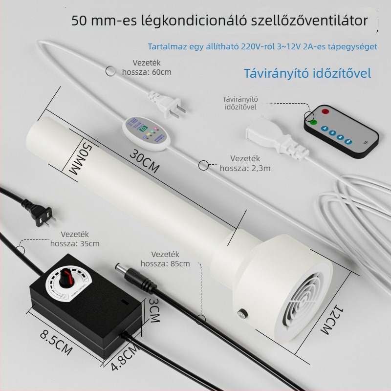 Hálószobai légcsere ventilátor, 12V, 1000W, 50Hz, vízszintes telepítés, intelligens szabályozás