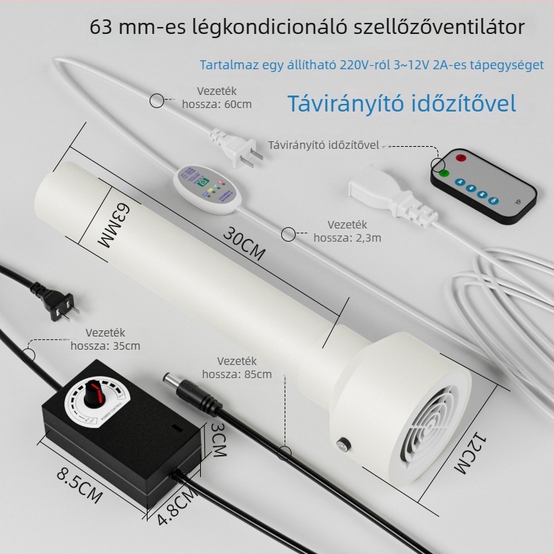 Hálószobai légcsere ventilátor, 12V, 1000W, 50Hz, vízszintes telepítés, intelligens szabályozás