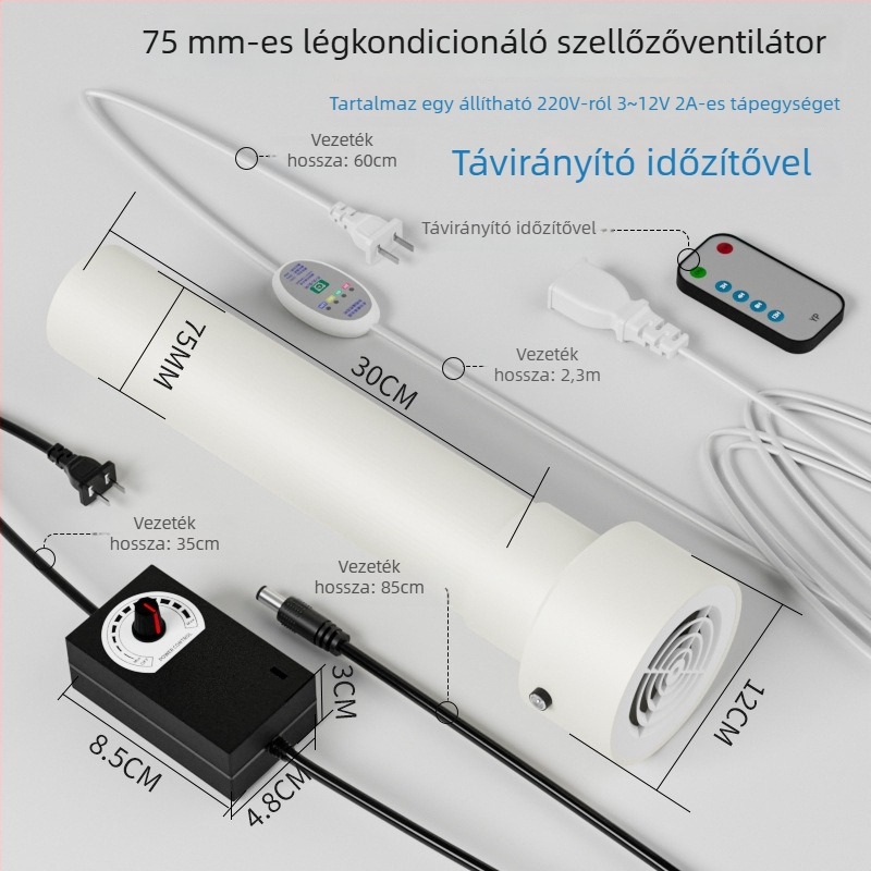 Hálószobai légcsere ventilátor, 12V, 1000W, 50Hz, vízszintes telepítés, intelligens szabályozás