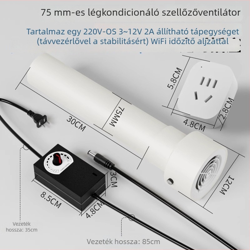 Hálószobai légcsere ventilátor, 12V, 1000W, 50Hz, vízszintes telepítés, intelligens szabályozás