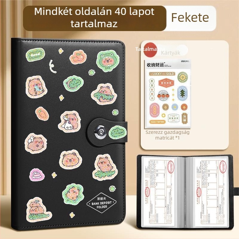 PQ918 PU bőr számla tároló könyv, Modell PQ918, Papír méret 200x100, Hátsó szélesség 15