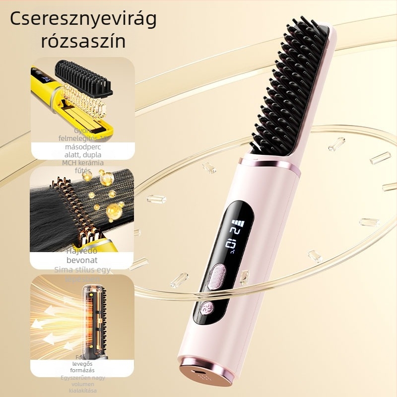 Vezeték nélküli hajegyenesítő fésű negatív ionokkal, kerámia bevonattal, 4 hőmérsékleti szint, 5–10 perc gyors formázás