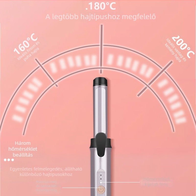 RESUXI Vezeték nélküli göndörítővas PTC fűtéssel, átmérő 31 mm vagy nagyobb, 3 hőmérséklet‑szint, újratölthető akkumulátor, 1 perc formázás