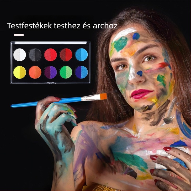 Art plus art arcfestő és testfestő készlet – olaj- és akvarellfestékek fluoreszcens pigmentekkel; kapacitás 131 g; dobozban 10 darab