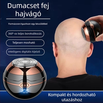 Elektronikus borotva forgó fejű, 1 penge, LED kijelző, akkumulátor üzemideje több mint 60 perc, újratölthető / kettős energiaellátás, rozsdamentes acél penge