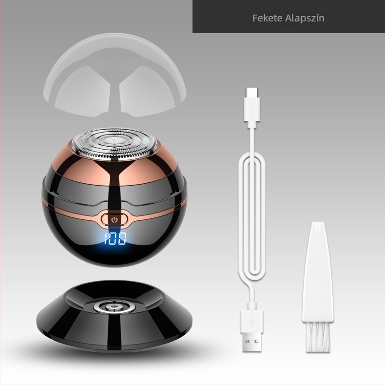 Elektronikus borotva forgó fejű, 1 penge, LED kijelző, akkumulátor üzemideje több mint 60 perc, újratölthető / kettős energiaellátás, rozsdamentes acél penge