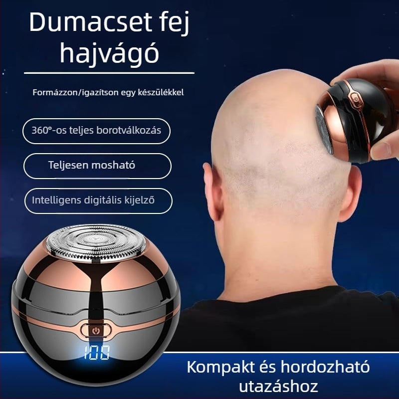 Elektronikus borotva forgó fejű, 1 penge, LED kijelző, akkumulátor üzemideje több mint 60 perc, újratölthető / kettős energiaellátás, rozsdamentes acél penge