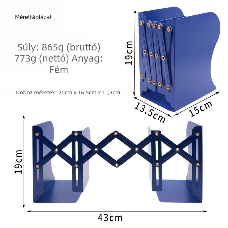 Fém összecsukható könyvtartó J0103 – állítható, asztalra, 1 kg, 24 db/csomag
