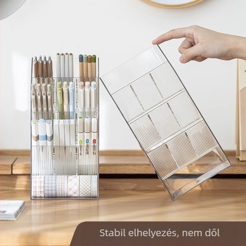  Tolltartó és rúzs tároló doboz, átlátszó ferde kialakítás, PET, modell SD-3838, négyzet alakú asztali kiegészítő
