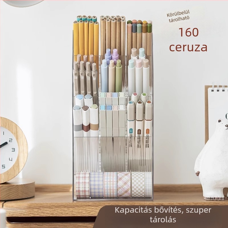  Tolltartó és rúzs tároló doboz, átlátszó ferde kialakítás, PET, modell SD-3838, négyzet alakú asztali kiegészítő