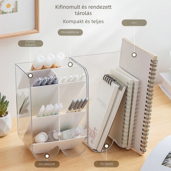 Tolltartó és tároló doboz QY7166 - PET+HIPS, 1L, áttetsző, modern minimalista asztali szervező