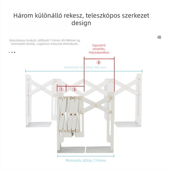 Kihúzható fém könyvállvány 78631 az íróasztalhoz, összecsukható, diákoknak