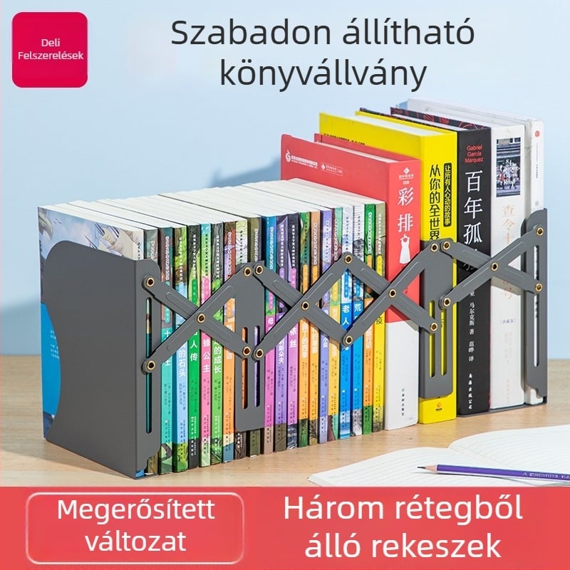 Kihúzható fém könyvállvány 78631 az íróasztalhoz, összecsukható, diákoknak
