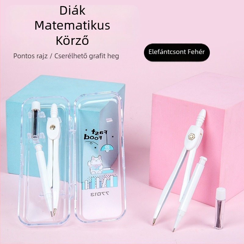 Fém térkörző készlet diákok számára – sokoldalú geometriai rajzeszközök, modell 77013; méretek 12,5×4,5 cm; csomagolás 1/12/360