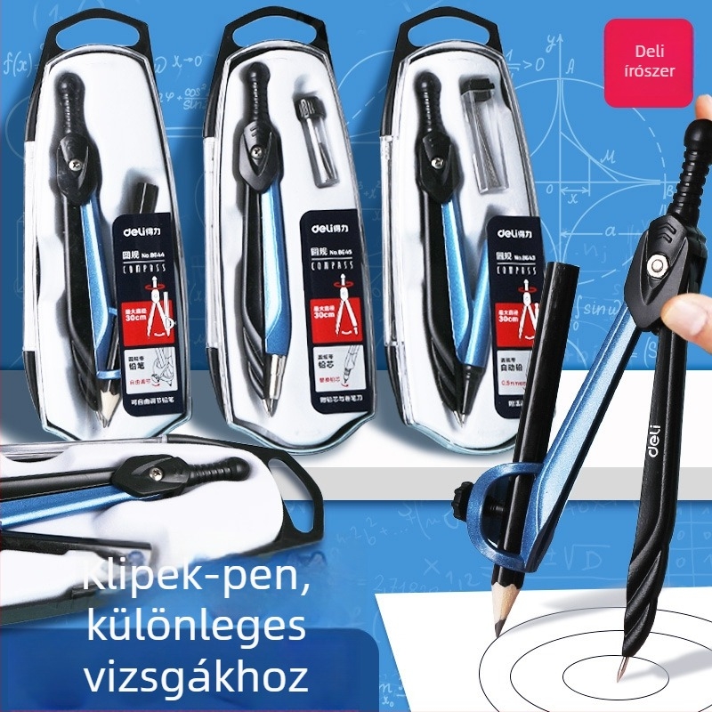 Diákkörző rajzoláshoz szögmérővel, fém, modell 8644, mérnöki rajzhoz
