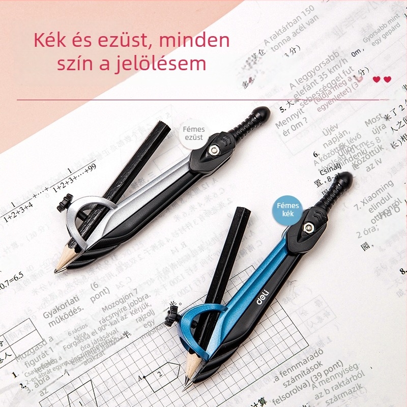 Diákkörző rajzoláshoz szögmérővel, fém, modell 8644, mérnöki rajzhoz