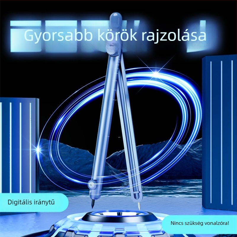 Digitális kijelzős körző körök rajzolásához, fém eszközökből álló készlet, hordozható, 2 mm grafit vastagságú, cserélhető patronok