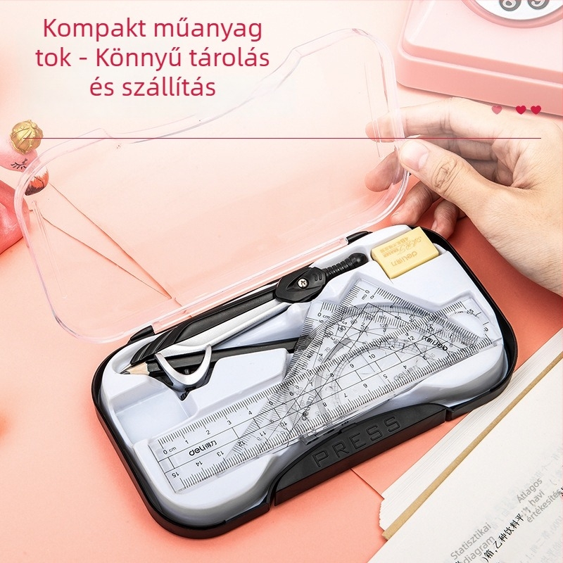 Deli 72151 nyolcrészes körzőkészlet diákok számára, rajzeszközök, zinkötvözetből és PS műanyagból