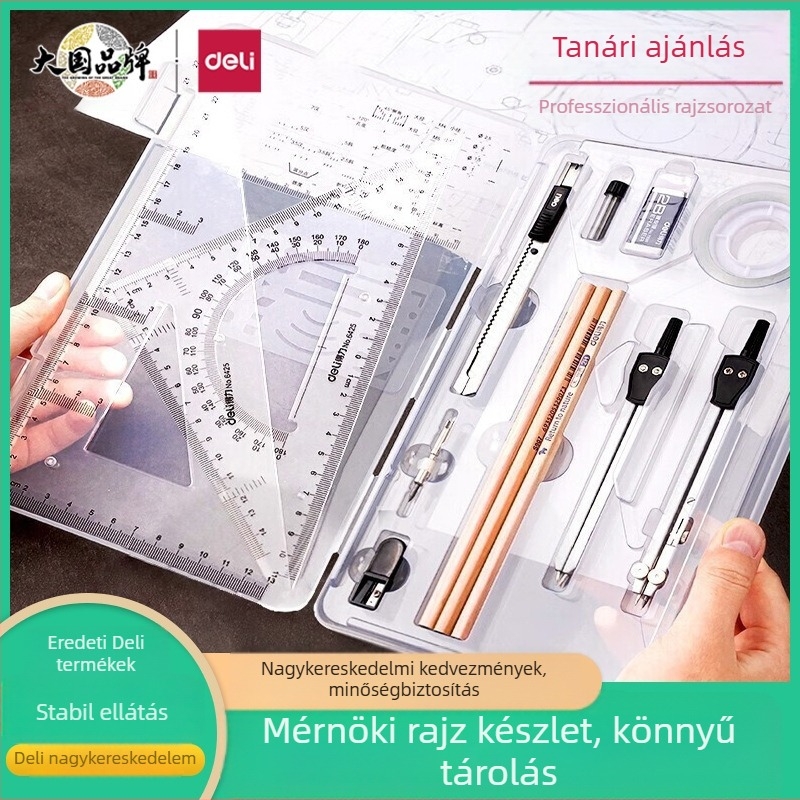 DELI 72156 Mechanikus rajzkészlet — fémből készült, körző készlet