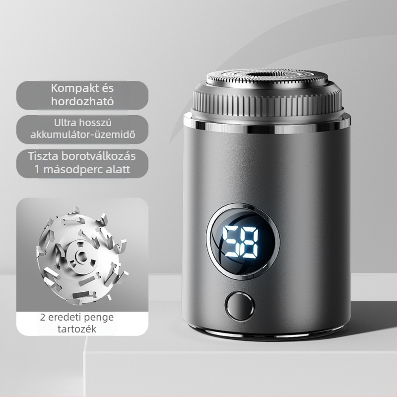 Férfiak elektromos borotvája brushless motorral, úszó háromgyűrűs fej és 18 penge, USB‑C gyors töltés, beépített 500–800 mAh akkumulátor, 60+ perc üzemidő