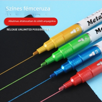 Marker fényes, fémes gyöngyház hatású felület, vízbázisú akril tintával; kerámia marker; kiemelő marker