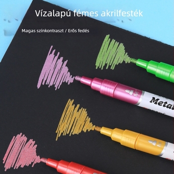 Marker fényes, fémes gyöngyház hatású felület, vízbázisú akril tintával; kerámia marker; kiemelő marker