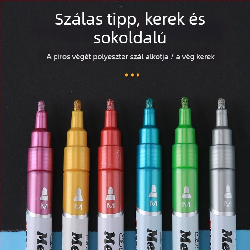 Marker fényes, fémes gyöngyház hatású felület, vízbázisú akril tintával; kerámia marker; kiemelő marker