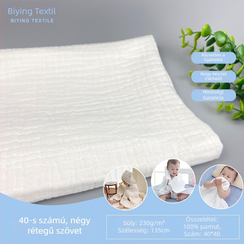 100% pamut, négyrétegű vastag crepé anyag bubble gauze textúrával, állatmintás, bleached, babaruhák és kismama ruházathoz (ősz–tél)