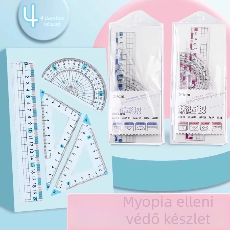 Centiméteres vonalzó – Szemvédelem miopía ellen, Kettős skála, Átlátszó, Műanyag, Diákok számára