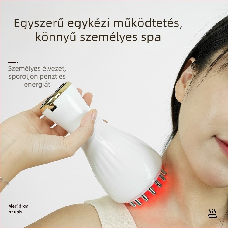 Elektronikus meridián masszázskefe – otthoni használat, eszköz fasciaemeléshez és kaparáshoz, masszázs lábaknak és egész testnek, USB, MK-916, 45–55°C, 2600 mAh, ABS