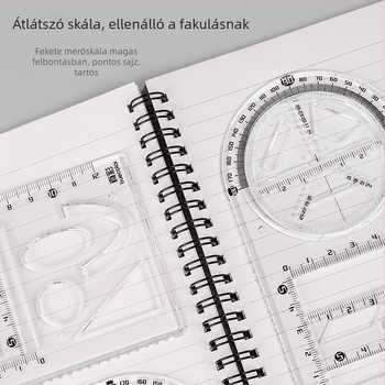 Forgatható többfunkciós rajzvonalzó készlet általános és középiskolások számára, műanyag, 100 g
