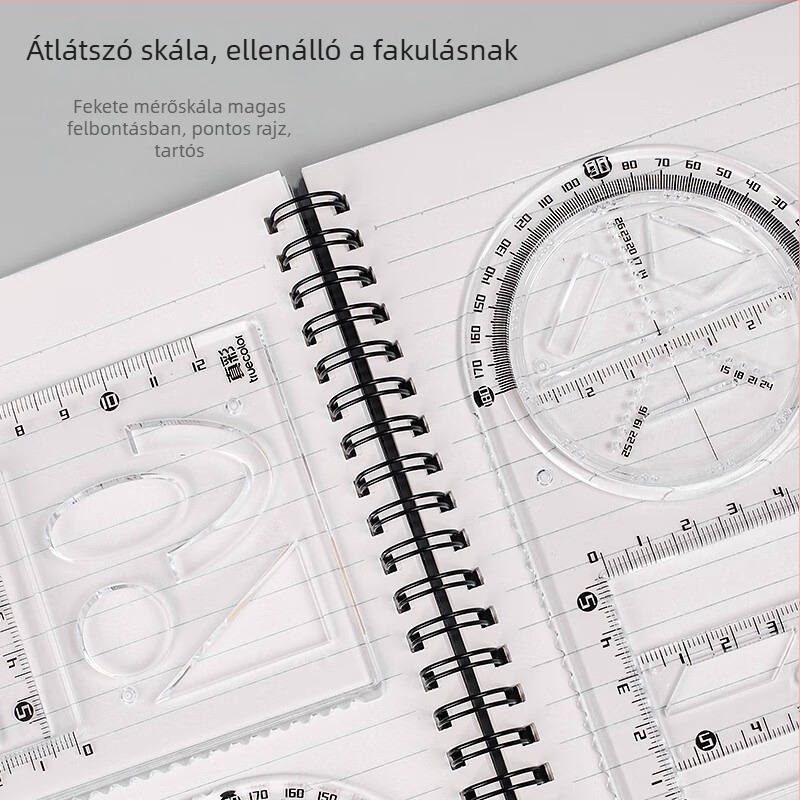 Forgatható többfunkciós rajzvonalzó készlet általános és középiskolások számára, műanyag, 100 g
