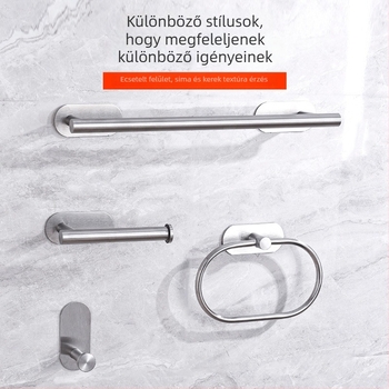 Fúrás nélküli rozsdamentes acél törölközőtartó készlet – teherbírás 10 kg, tartó, gyűrű, egyenes rúd, akasztó és papírtartó