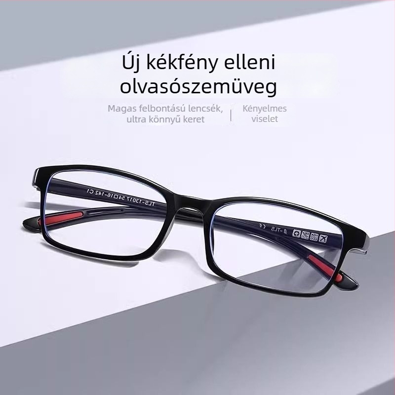 Olvasó szemüveg, ultrakönnyű, kékfény elleni, UV- és radiációálló, teljes keret, ovális forma, műanyag+fém keret