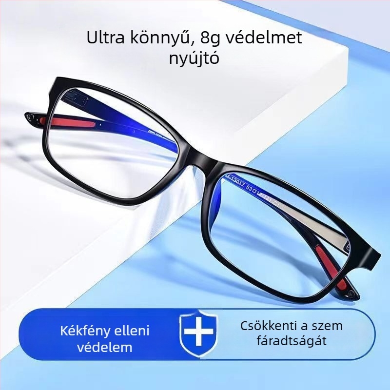 Olvasó szemüveg, ultrakönnyű, kékfény elleni, UV- és radiációálló, teljes keret, ovális forma, műanyag+fém keret