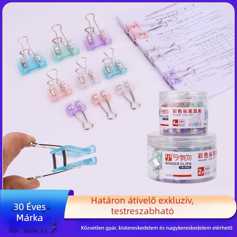 Színes hosszú farok klipsz kézi irattartóhoz, műanyag és fémből készült, többfunkciós szervező jegyekhez/dokumentumokhoz