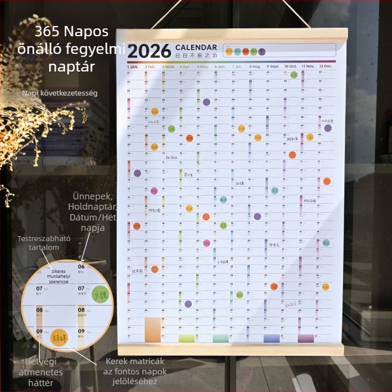 Önfegyelmezési naptár falra, kemény kötés, különleges papír, teljes év, egyszerű és modern stílus