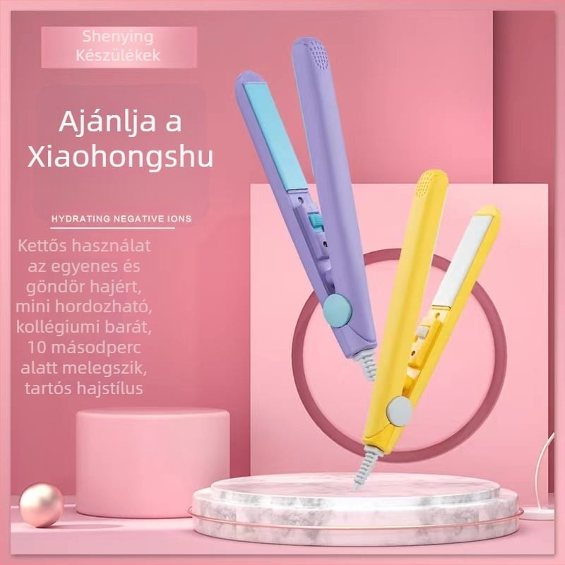 Mini hajvasaló kollégiumi szobába kerámia lemezekkel – gyors felmelegedés, kettős használat: egyenesítés és göndörítés, műanyag borítás, zsinóros AC 220V 20W